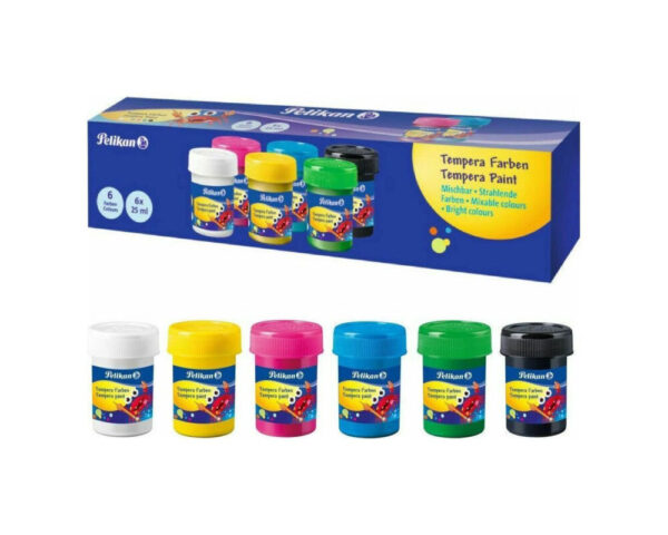Pelikan Tempera Paint Τέμπερες Ζωγραφικής Πολύχρωμες σε Βαζάκι 25ml 6τμχ